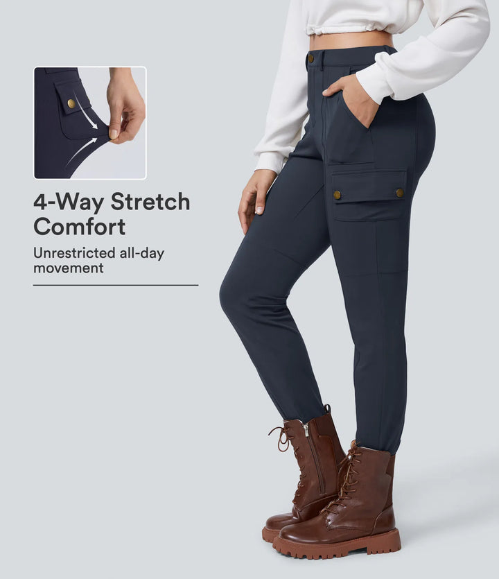 DayStretch High Waisted Zipper Pockets Solid Skinny Hiking Cargo Trousers