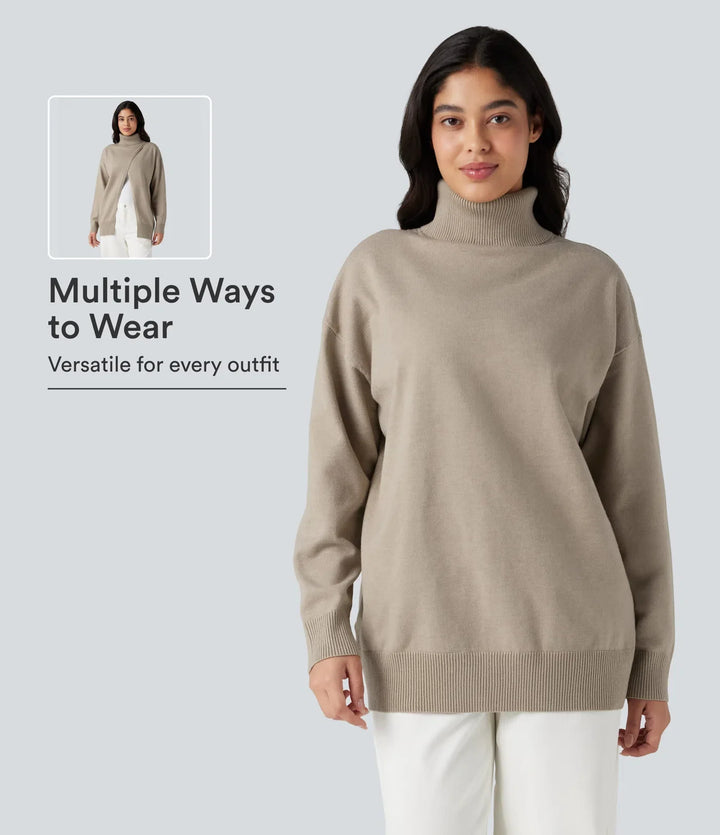 High Neck Long Sleeve Work Jumper-Front and Back Wearable