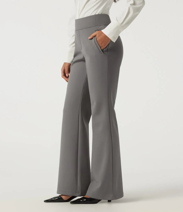 High Waisted Flare Fleece Work Trousers with Pockets