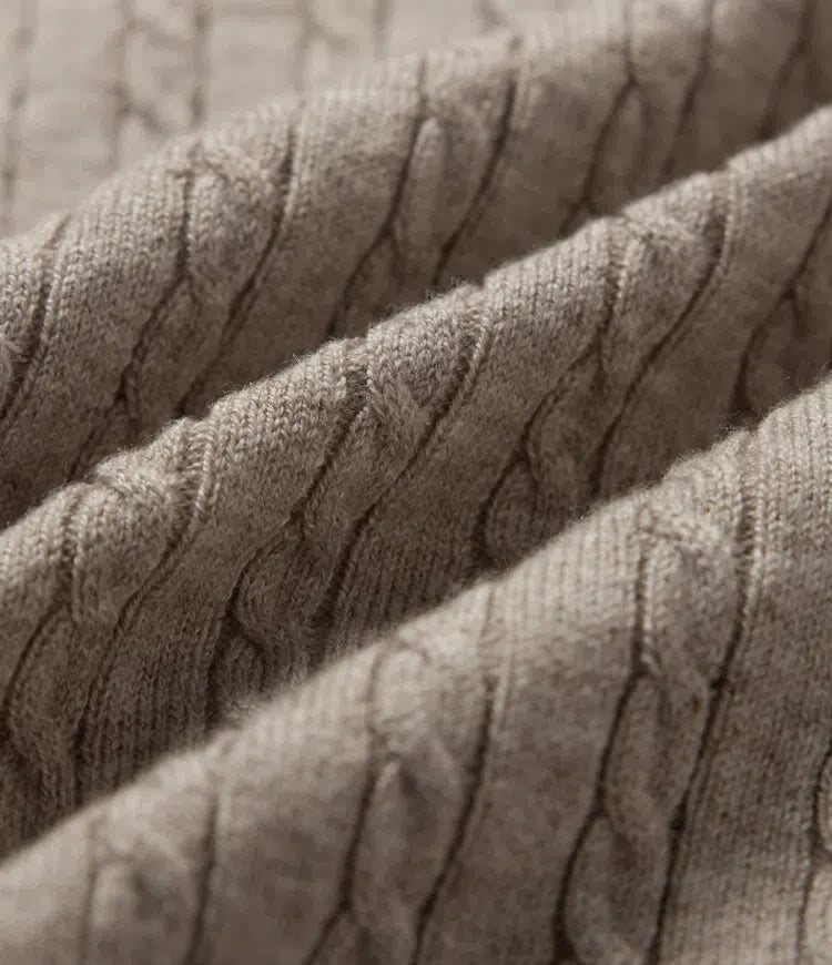 Henley Neck Cable Stitch Long Sleeve Work Jumper