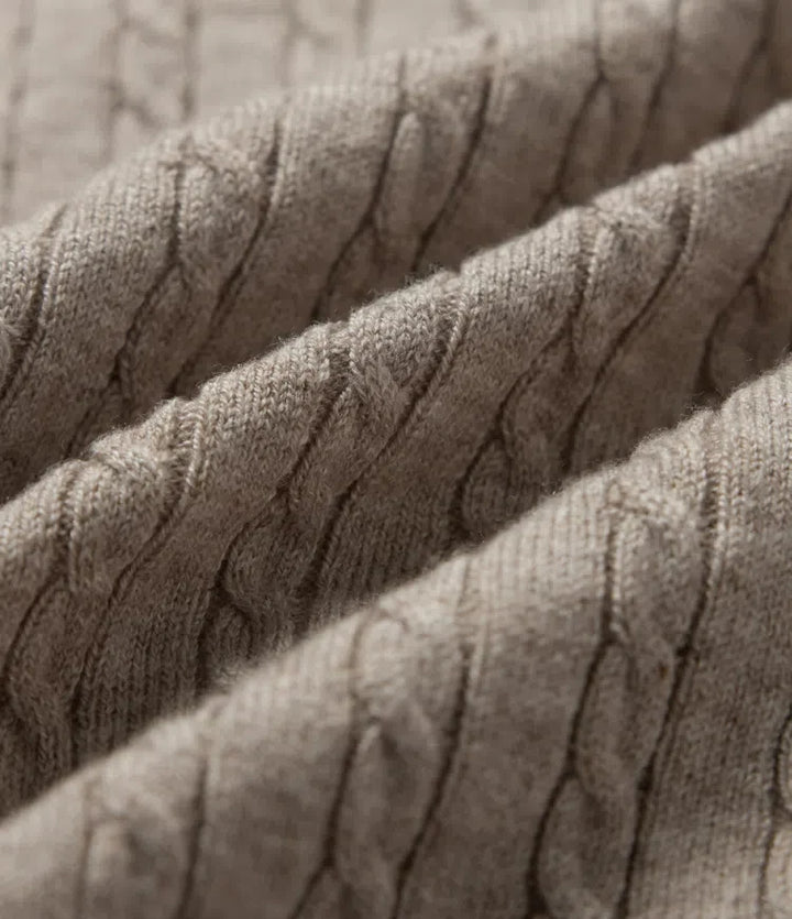 Henley Neck Cable Stitch Long Sleeve Work Jumper