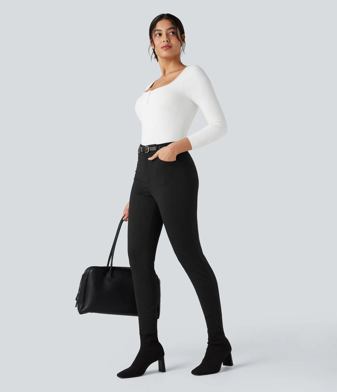 Halara Flex High-waisted Skinny Herringbone Work Trousers with Pockets