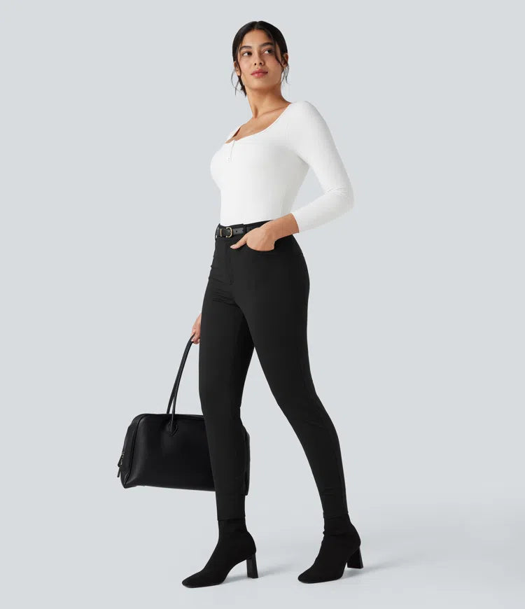 Halara Flex High-waisted Skinny Herringbone Work Trousers with Pockets