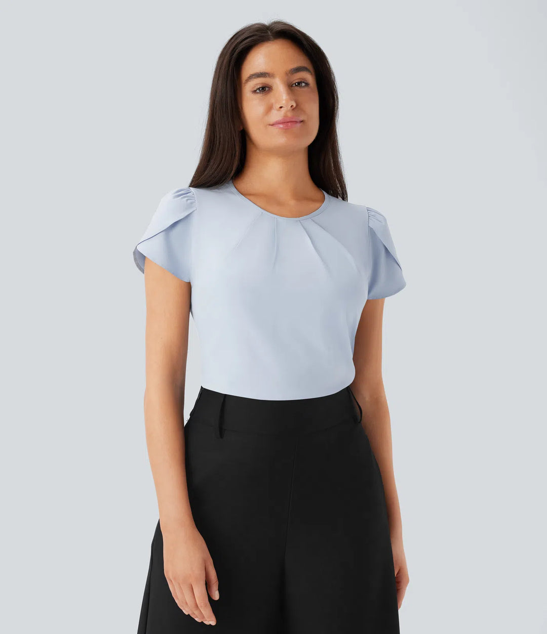 Breezeful Round Neck Short Sleeve Keyhole Back Quick Dry Work Top