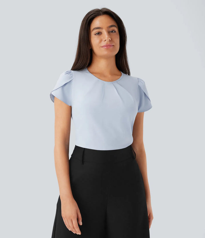 Breezeful Round Neck Short Sleeve Keyhole Back Quick Dry Work Top