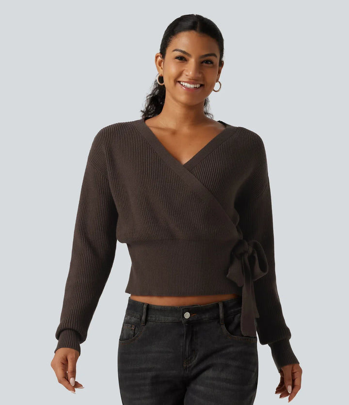 V Neck Long Sleeve Tie Side Work Jumper