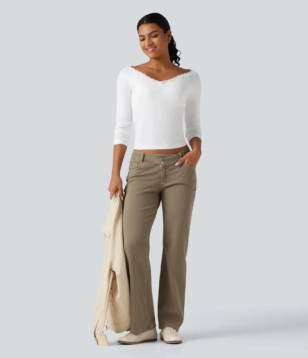 Halara Flex Low Rise Asymmetric Straight Leg Colorful Casual Jeans with Pockets