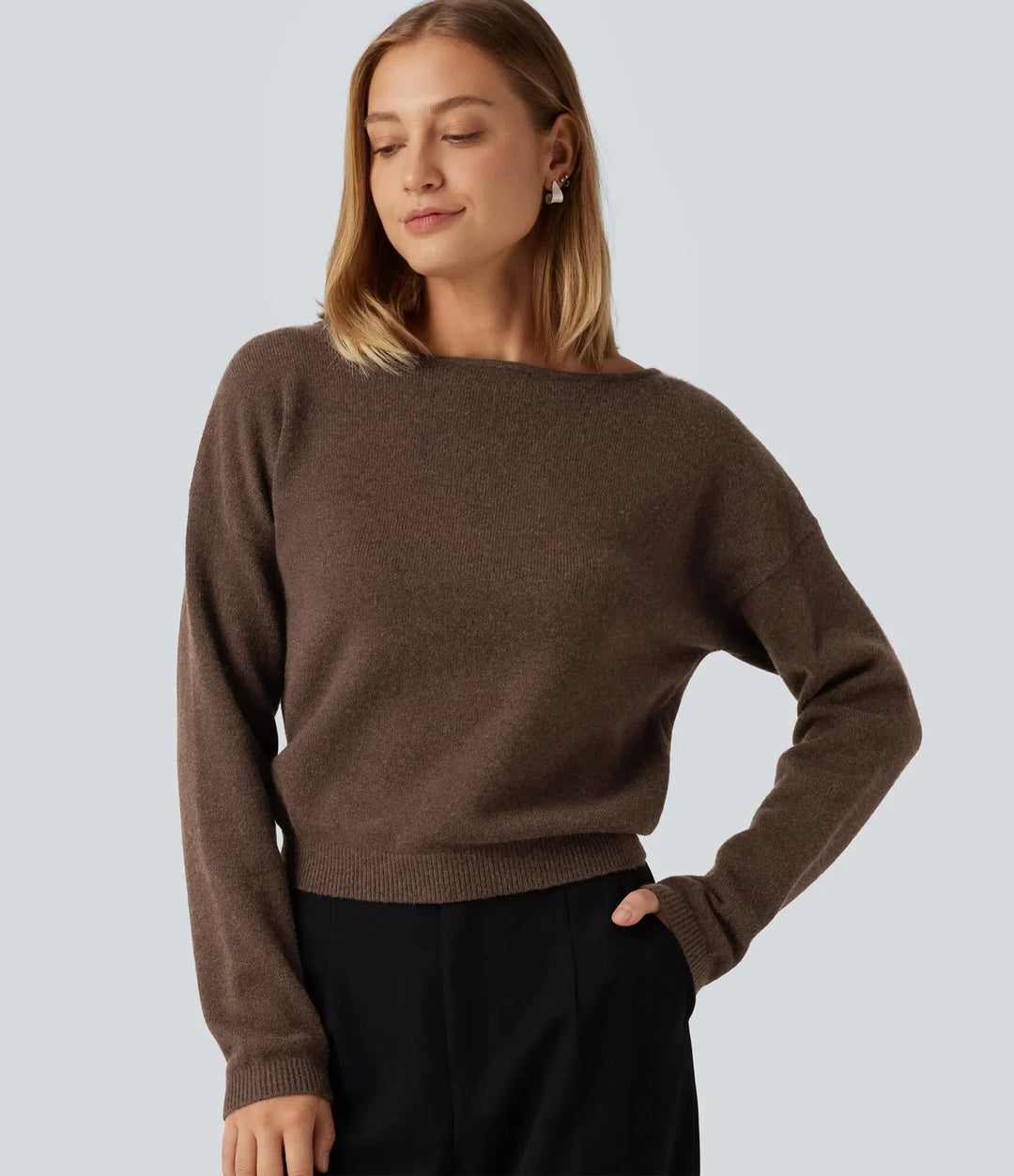 Boat Neck Long Sleeve Casual Jumper