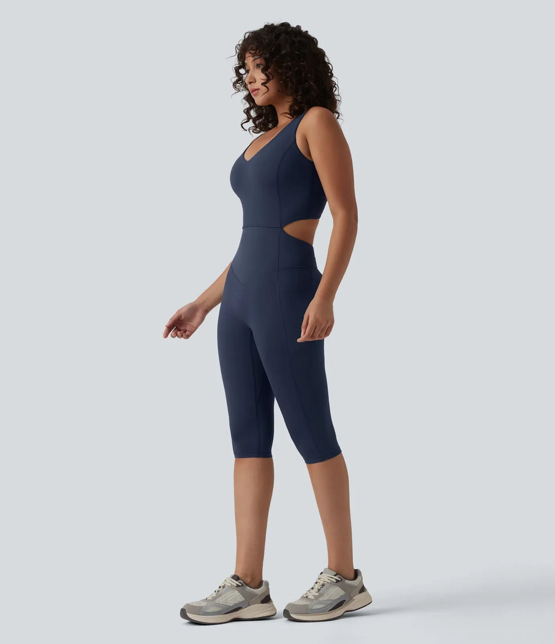 Halara UltraSculpt V Neck Tummy Control Butt Lifting Workout Jumpsuit with Pockets-Easy Peezy Edition
