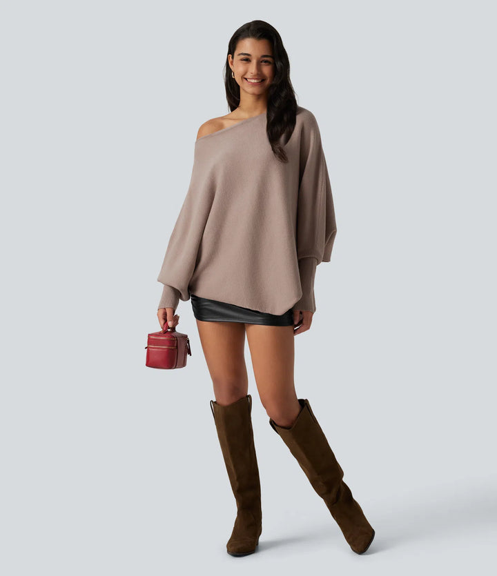 Batwing Long Sleeve Asymmetric Hem Casual Jumper