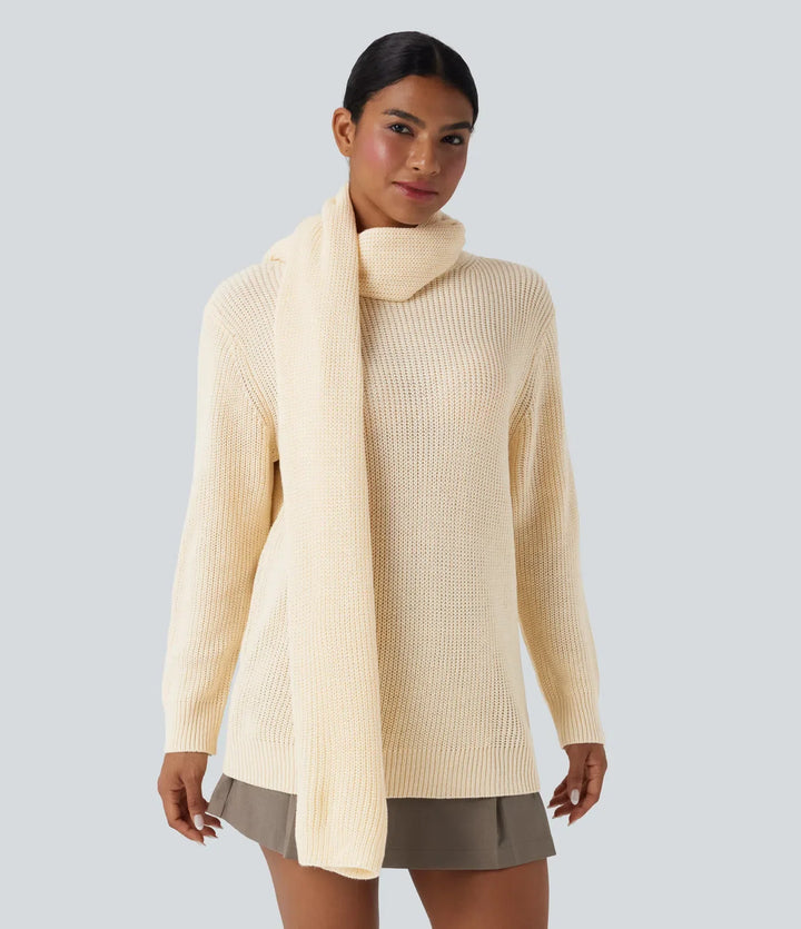 Round Neck Long Sleeve Work Jumper with Scarf