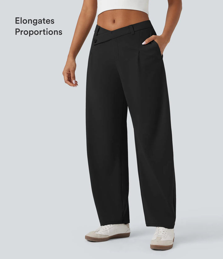 Halara Flex DayStretch Asymmetric Mid Rise Tapered Work Trousers with Pockets