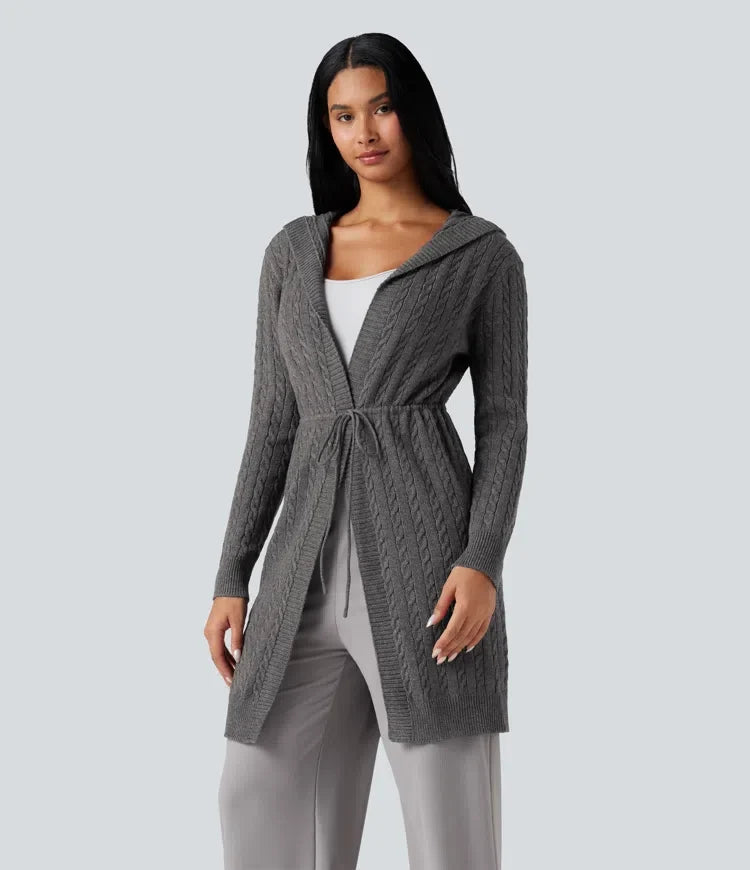 Hooded Long Sleeve Drawstring Casual Longline Cardigan
