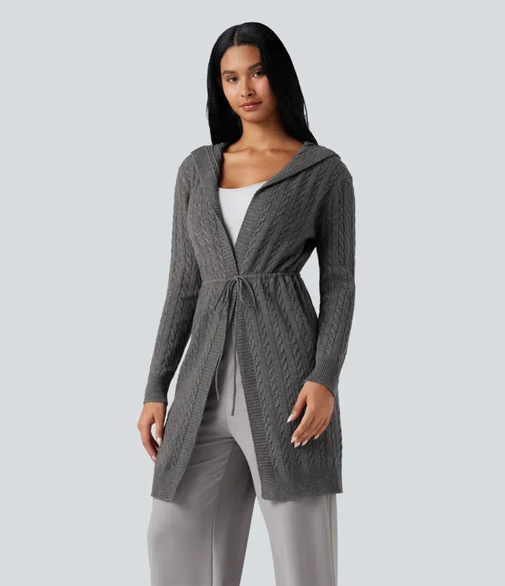 Hooded Long Sleeve Drawstring Casual Longline Cardigan