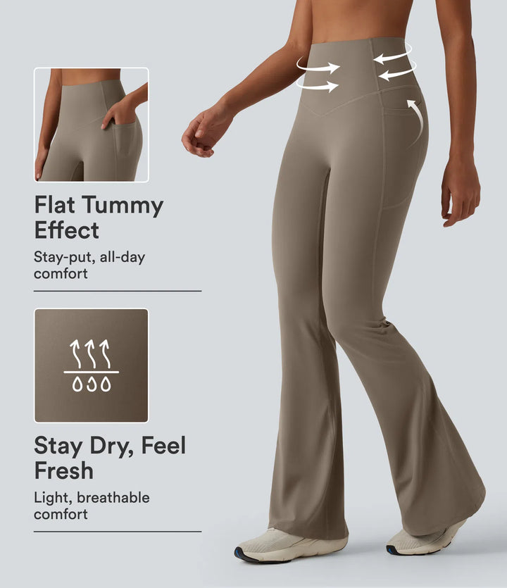 Halara UltraSculpt High Waisted Tummy Control Flare Yoga Leggings with Pockets