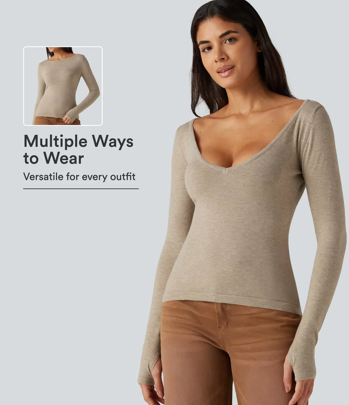V Neck Long Sleeve Slim Casual Jumper