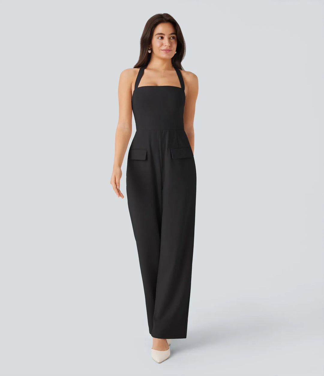 Halter Adjustable G-hook Flap Pockets Jumpsuit