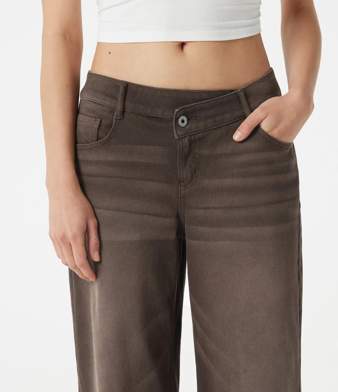 Halara Flex Asymmetric Low Rise Wide Leg Colorful Washed Casual Jeans with Pockets
