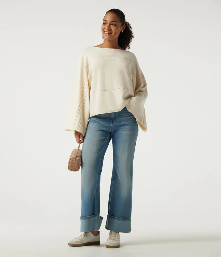 Boat Neck Long Bell Long Sleeve Casual Jumper