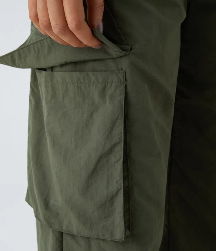 Mid Rise Button Zipper Side Pocket Wide Leg Casual Cargo trousers