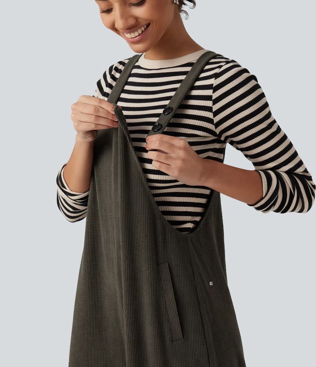 Square Neck Baggy Corduroy Casual Overalls with Pockets