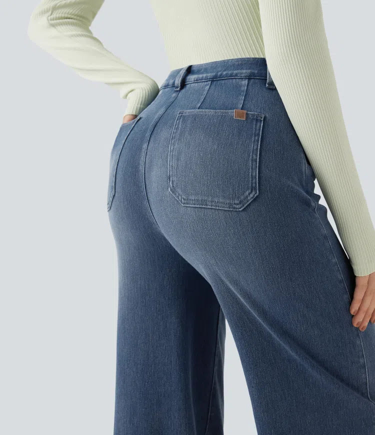 Halara Flex High Waisted Tummy Control Wide Leg Casual Jeans with Pockets