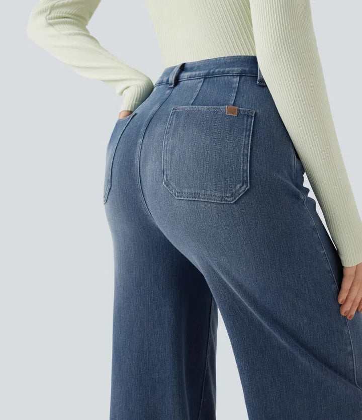 Halara Flex High Waisted Tummy Control Wide Leg Casual Jeans with Pockets