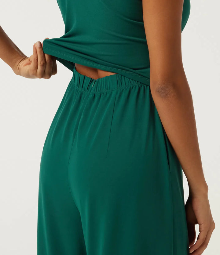 Deep V Neck Sleeveless Slim Contrast Lace Party Wide Leg Jumpsuits with Built-in Bra and Pockets - Easy Peezy Edition