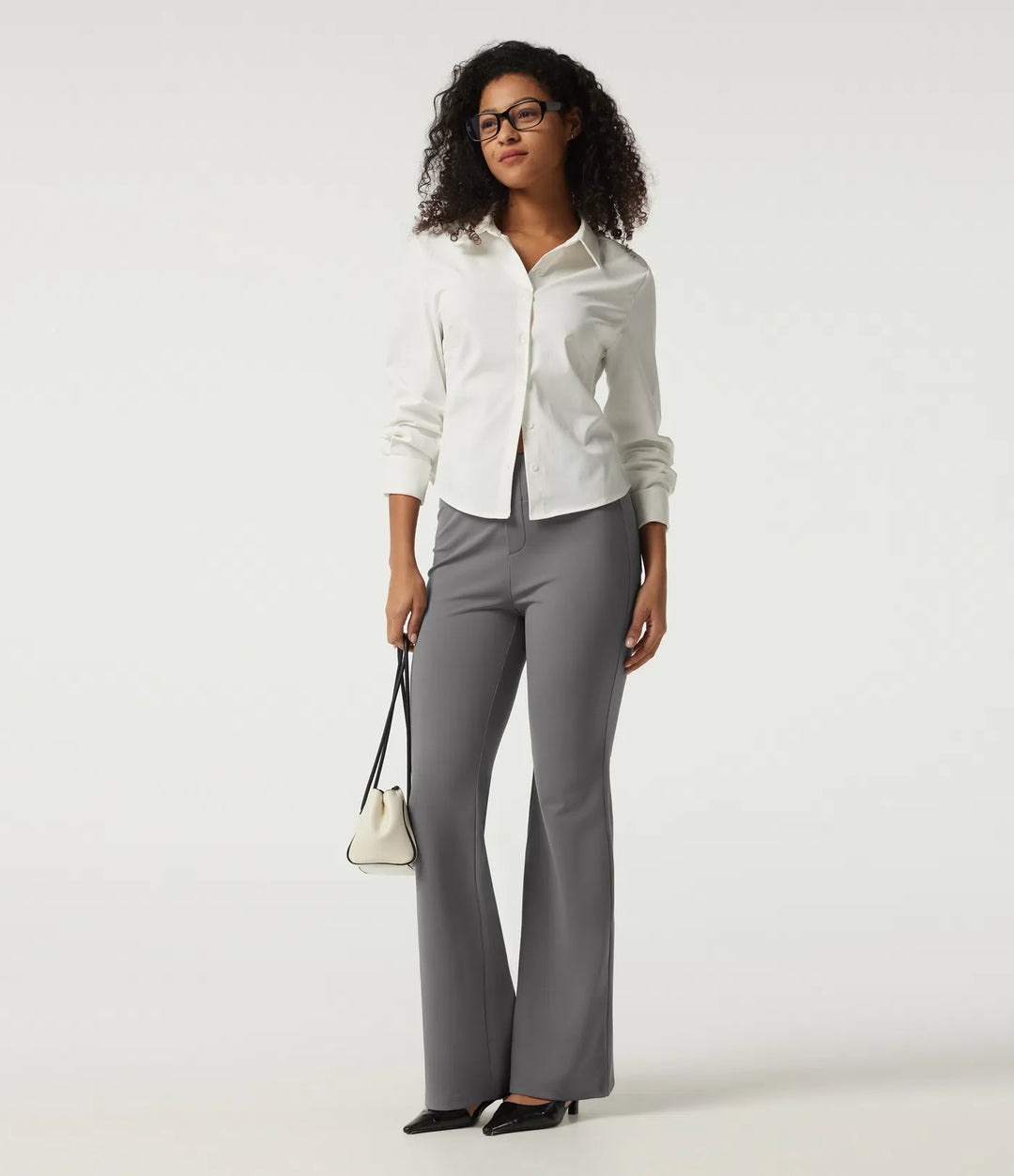 High Waisted Flare Fleece Work Trousers with Pockets