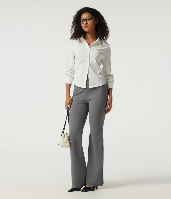 High Waisted Flare Fleece Work Trousers with Pockets