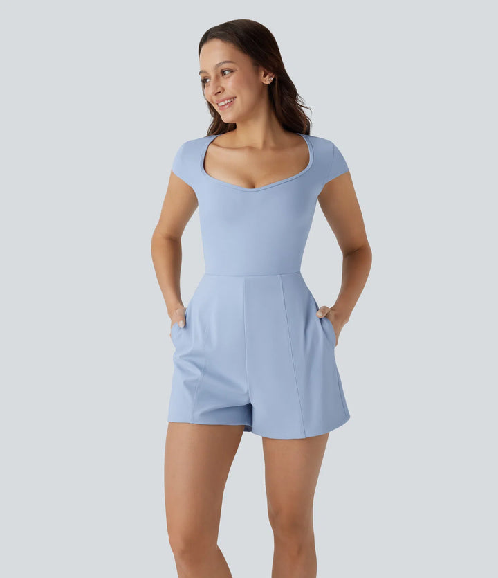 SoftlyZero Airy U Neck Cap Sleeve Pocket InstantCool Yoga Playsuit-Easy Peezy