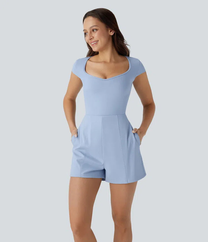 SoftlyZero Airy U Neck Cap Sleeve Pocket InstantCool Yoga Playsuit-Easy Peezy