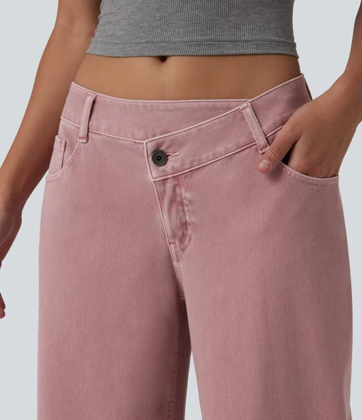 Halara Flex Asymmetric Low Rise Wide Leg colourful Casual Jeans with Pockets