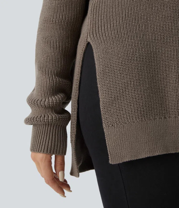 Funnel Neck Half Zip Long Sleeve Casual Jumper