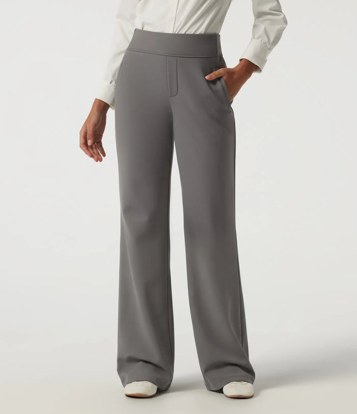 High Waisted Flare Fleece Work Trousers with Pockets