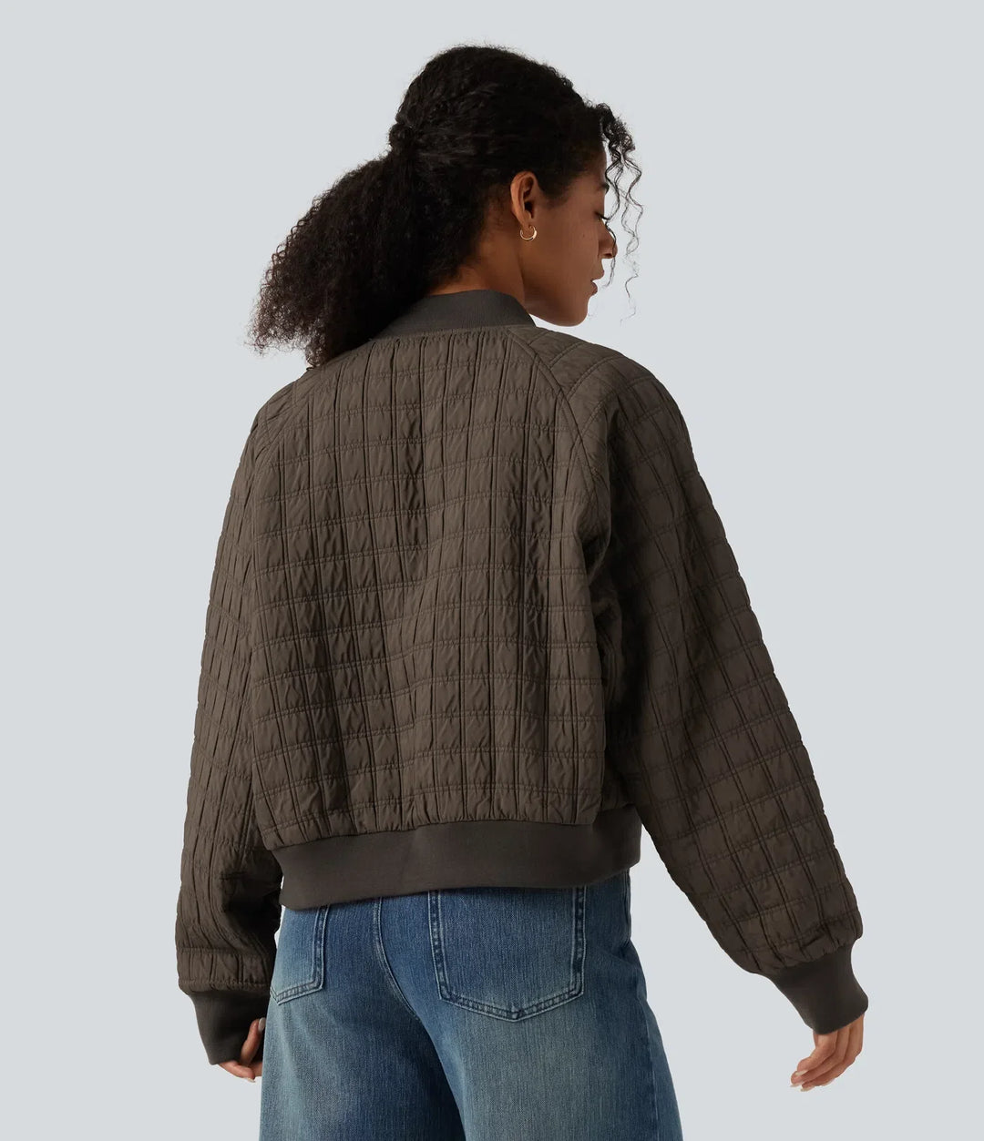 Stand Collar Long Sleeve Casual Bomber Jacket with Pockets