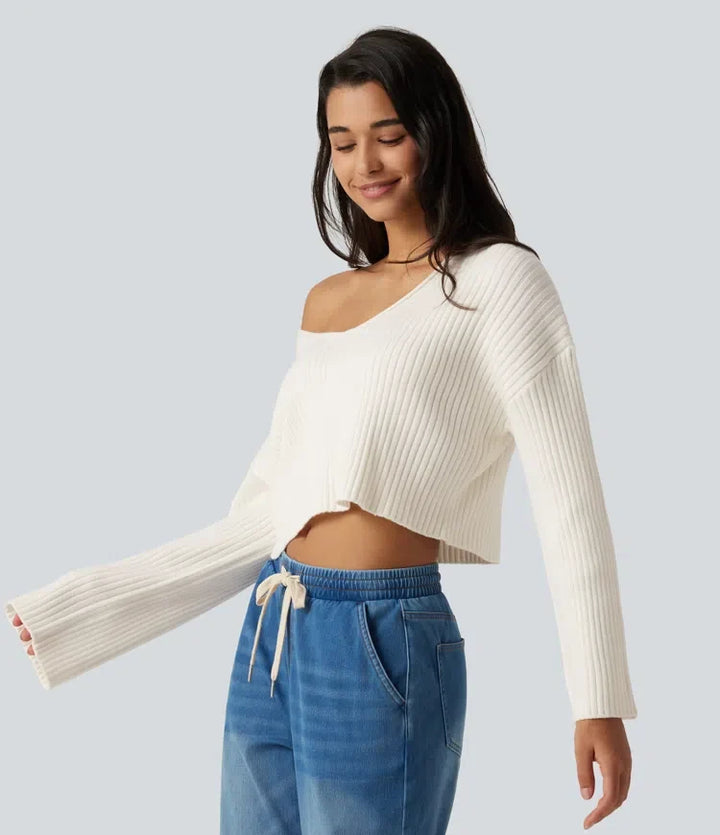 V-Neck Long Sleeve Casual Jumper