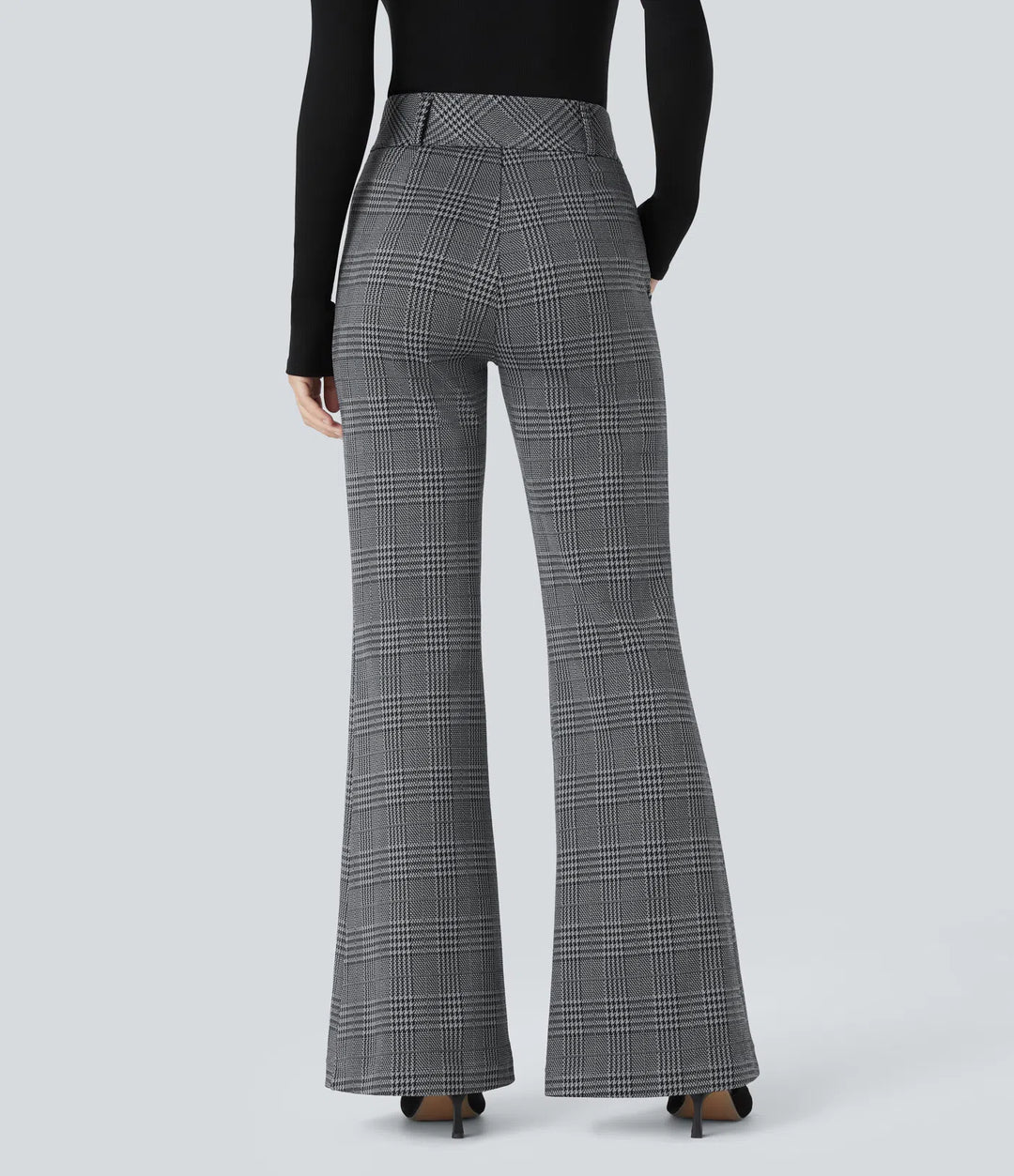 Halara Flex High Waisted Decorative Pocket Houndstooth Plaid Work Flared Trousers