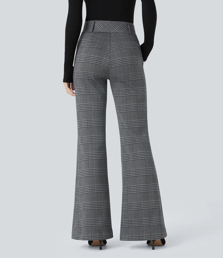 Halara Flex High Waisted Decorative Pocket Houndstooth Plaid Work Flared Trousers