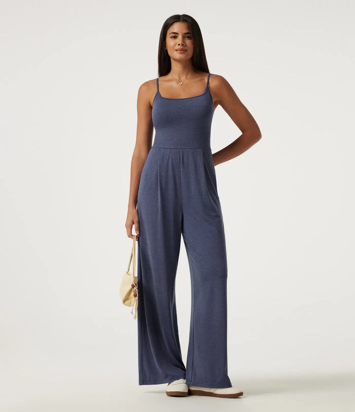 U-Neck Sleeveless Built-in Bra Ruched Baggy Casual Jumpsuit with Pockets-Easy Peezy Edition