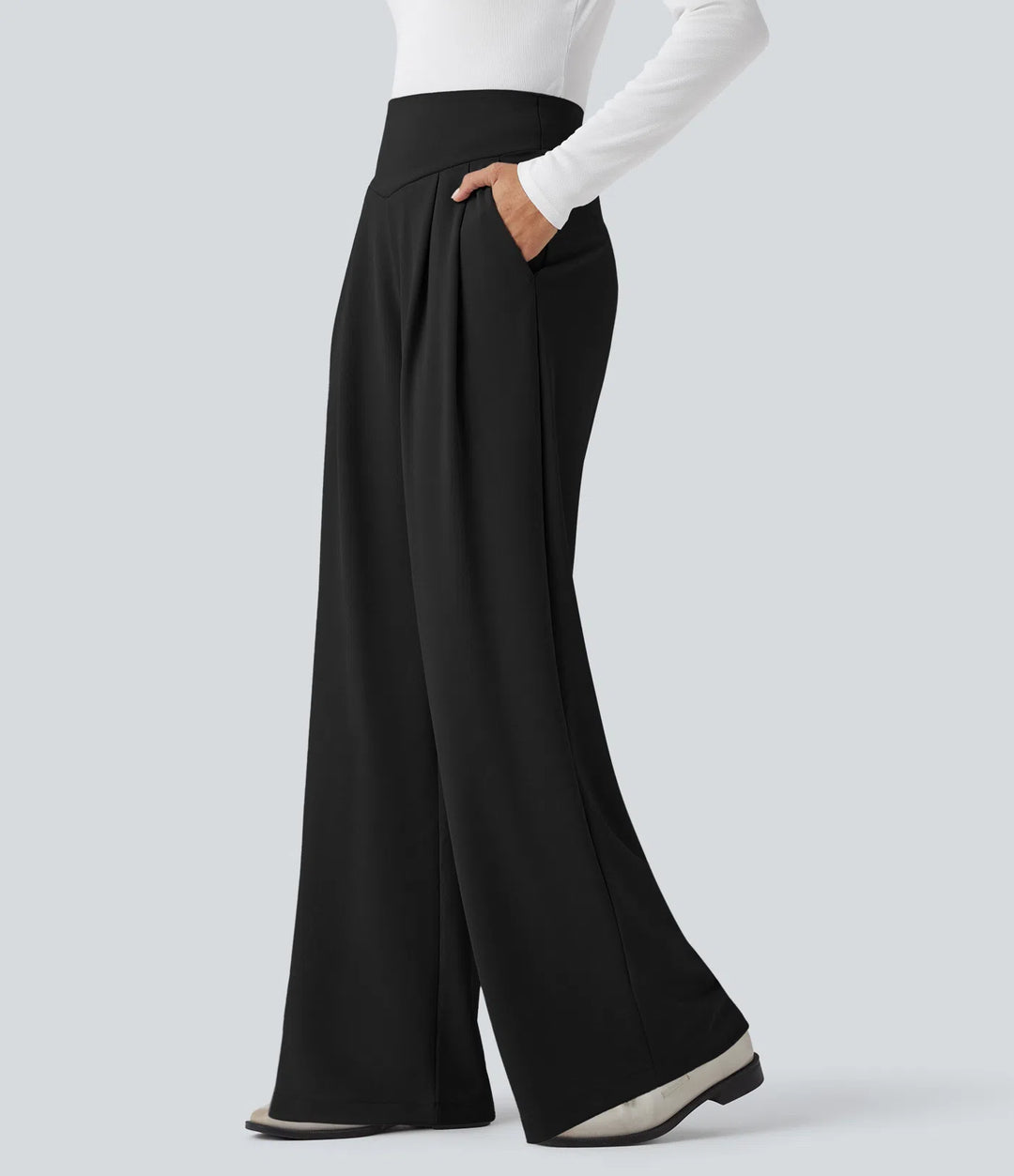 Halara Flex High Waisted Tummy Control Crepe Work Straight Leg Trousers with Pockets