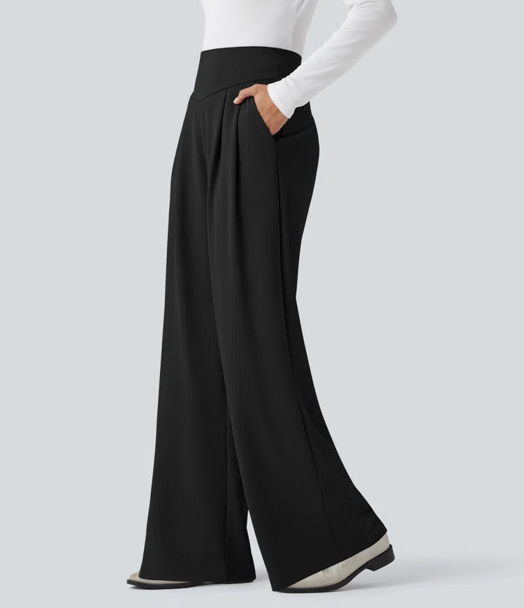 Halara Flex High Waisted Tummy Control Crepe Work Straight Leg Trousers with Pockets