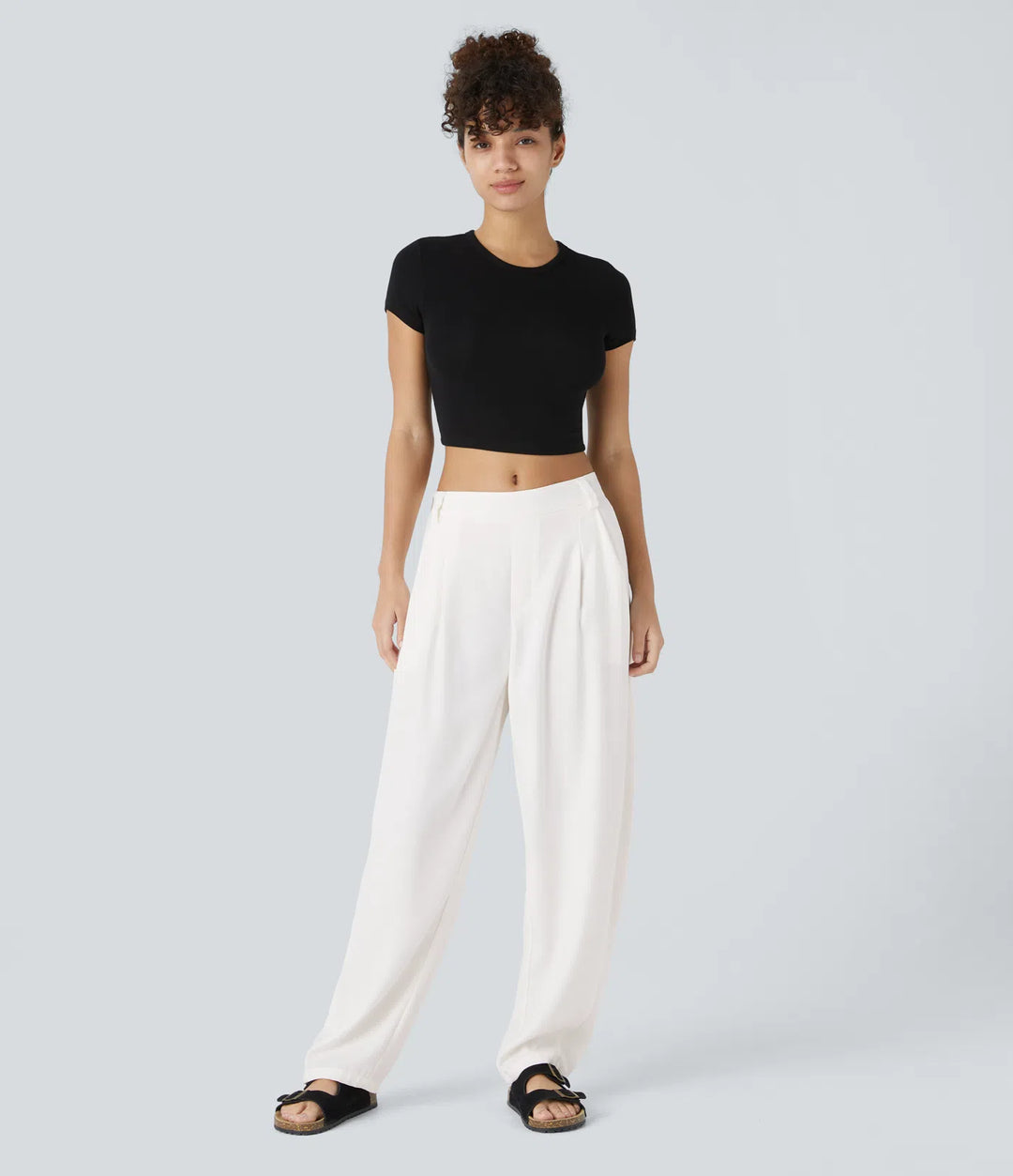 Mid Rise Pocket Barrel Leg Work Trousers