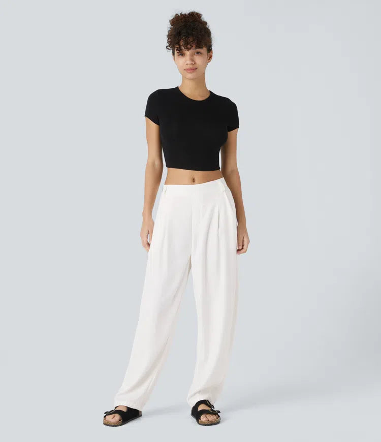 Mid Rise Pocket Barrel Leg Work Trousers
