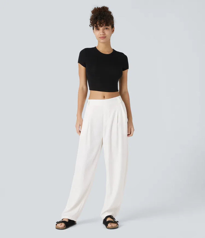 Mid Rise Pocket Barrel Leg Work Trousers