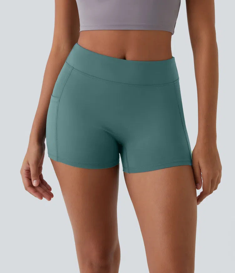 SoftlyZero Airy High Waisted Pocket Plain InstantCool Yoga Shorts 3.5"