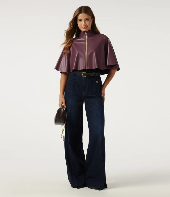 Mock Neck Sleeveless Work Faux Leather Jacket