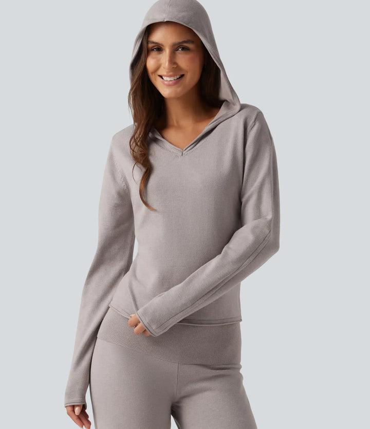 Hooded Long Sleeve Rolled Hem Lounge Jumper