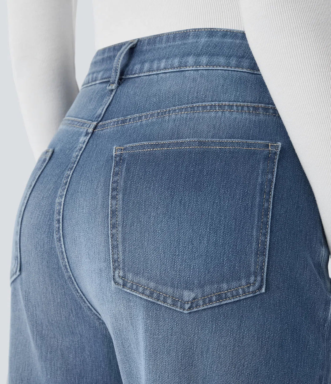 Halara Flex High Waisted Pockets Adjustable Hem Wide Leg Washed Casual Jeans