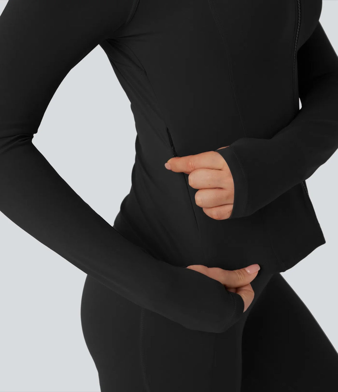 Halara UltraSculpt Stand Collar Long Sleeve Thumb Hole Yoga Curvy Jacket with Pockets